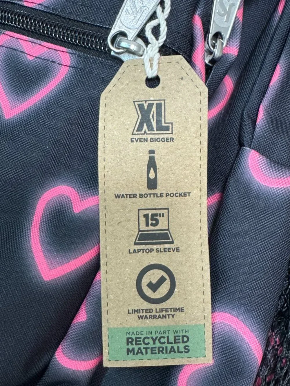 JanSport XL Big Student Happy Hearts Backpack Black Pink Hearts  15